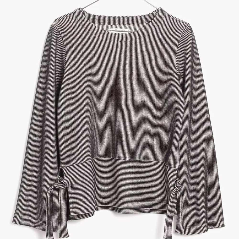 Madewell French Rib Black Side-Tie Pullover Sweater Top F8389